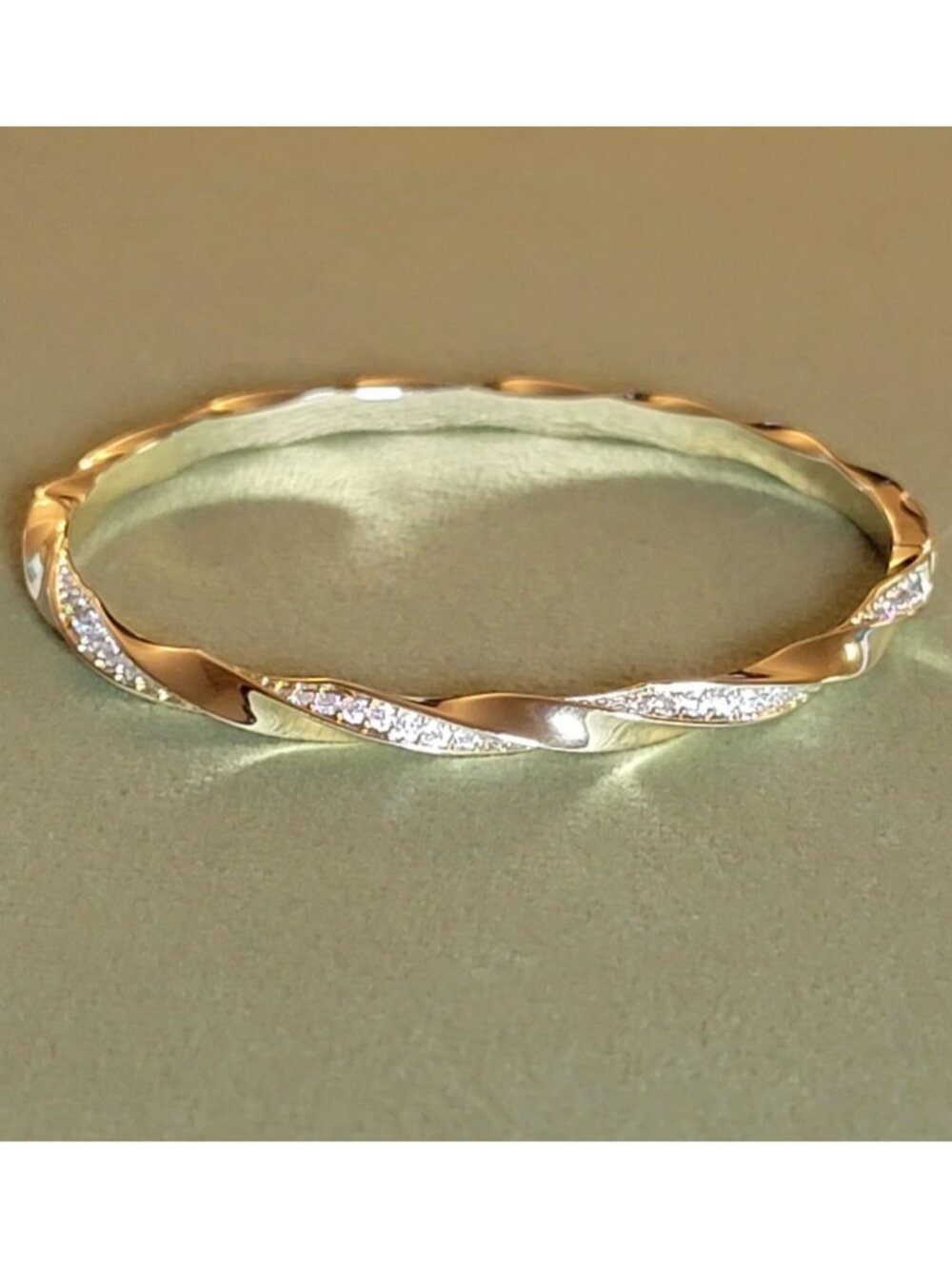 Moissanite Gold Bangle Bracelet 14K Gold Plated Brass NWT